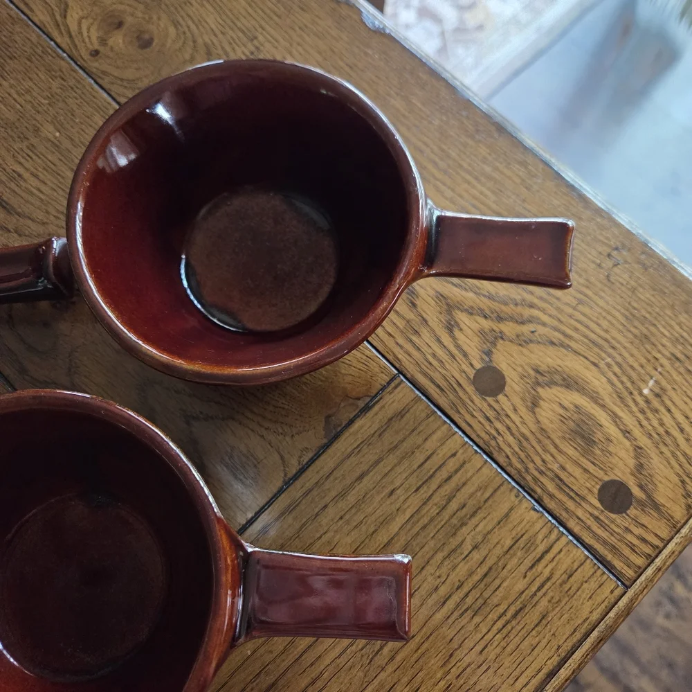 Mid Century Marcrest Daisy Dot Handled Soup Bowls